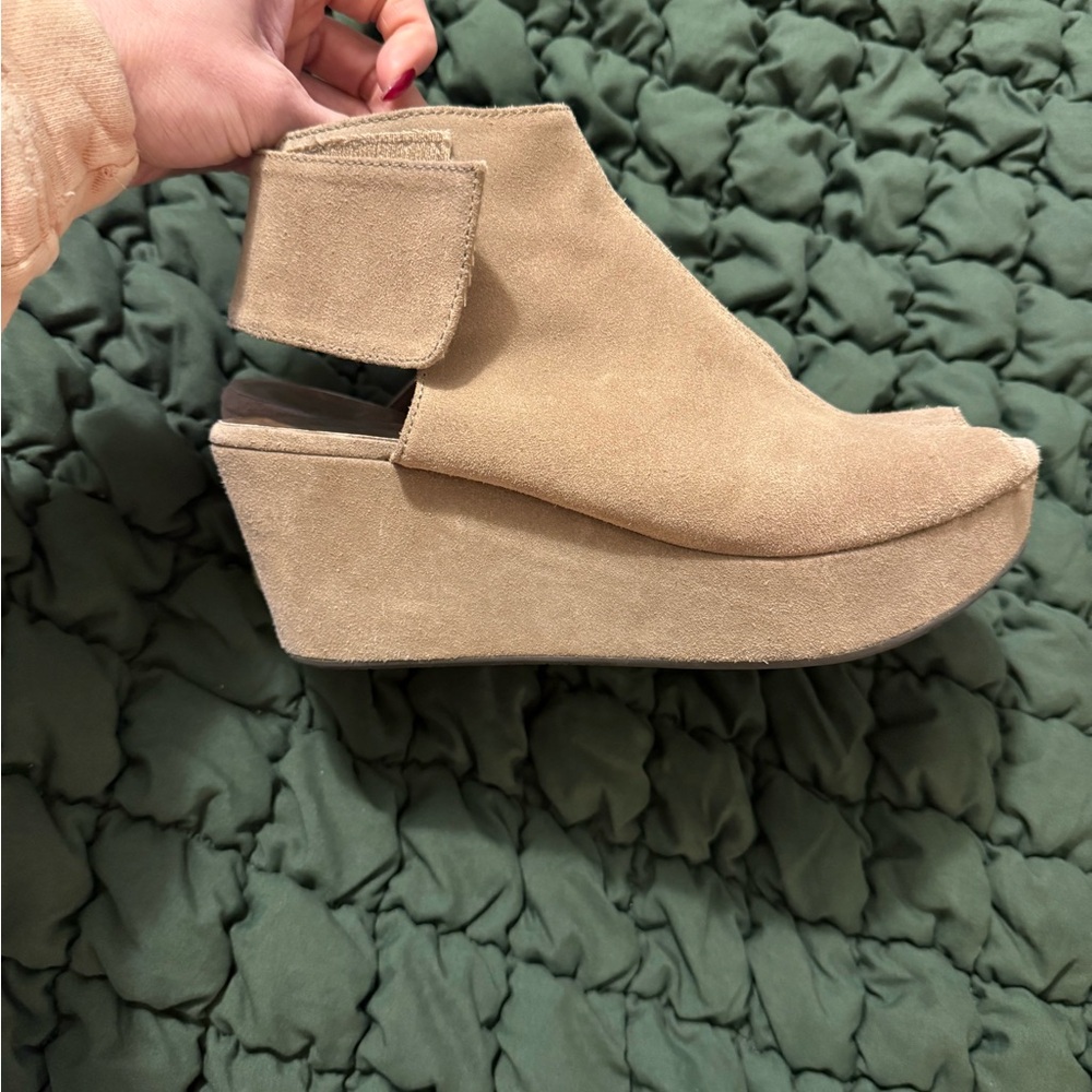 Chocolat Blu Dark Taupe Suede Leather Cut Out Wedges